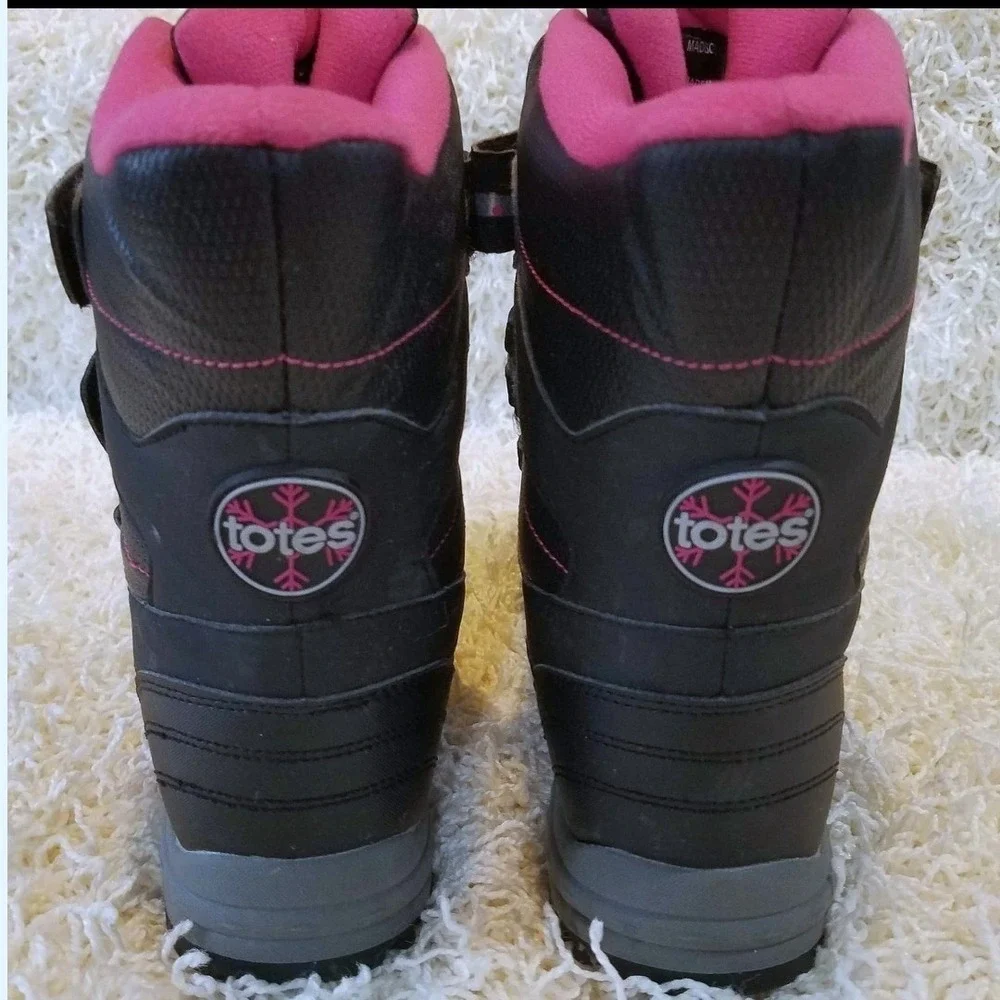 Totes Black Pink Madison Triple Strap Winter Snow Boots 5M Reflective Safety